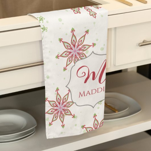 Kerstmis monogram Schattige Kleurrijke Sneeuwvlok Theedoek