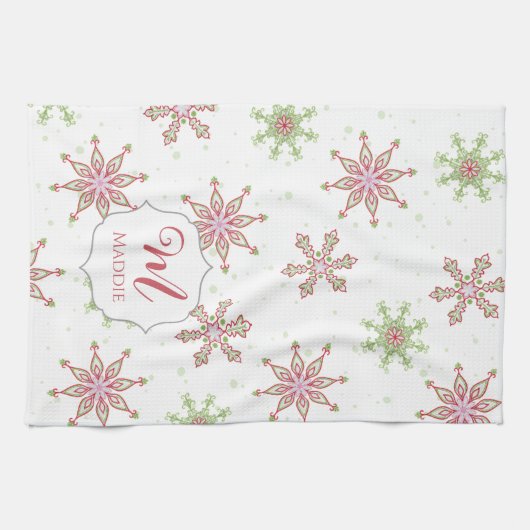 Kerstmis monogram Schattige Kleurrijke Sneeuwvlok Theedoek (Horizontaal)