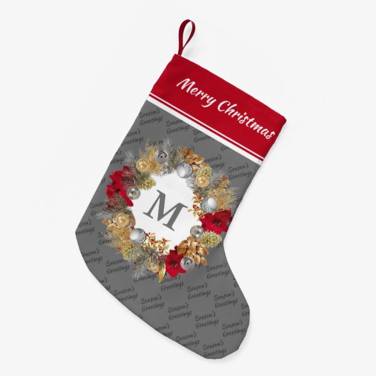 Kerstmis: MONOGRAM Silver Grey Kleine Kerstsok (Voorkant (Hangend))