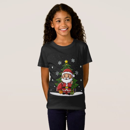Kerstmis Mooie Leuke Kawaii Chibi Santa Claus T-shirt (Voorkant volledig)