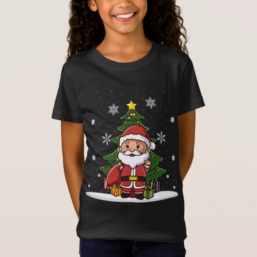 Kerstmis Mooie Leuke Kawaii Chibi Santa Claus T-shirt (Voorkant)