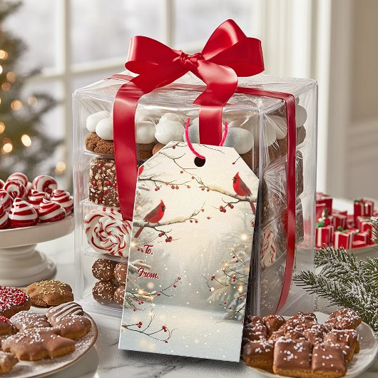 Kerstmis Mooie Rode Kardinalen Winter Sneeuw Cadeaulabel