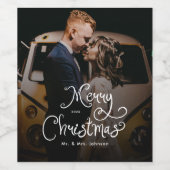 Kerstmis Mooie Schrift Custom Foto  Wijn Etiket (Enkel label)