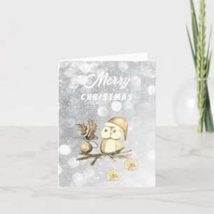 Kerstmis Mooie Uil Met Takken En Ballen Feestdagen Kaart