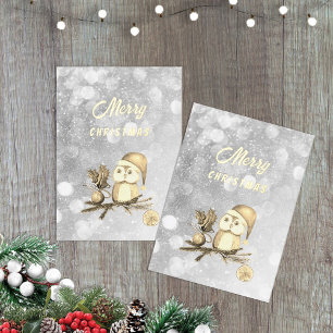 Kerstmis Mooie Uil Met Takken En Ballen Folie Feestdagenkaart