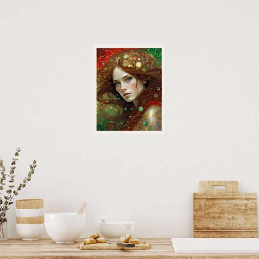 Kerstmis Mooie Vrouw met Bruin Haar Poster (Keuken)