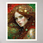 Kerstmis Mooie Vrouw met Bruin Haar Poster (Voorkant)