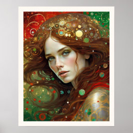 Kerstmis Mooie Vrouw met Bruin Haar Poster