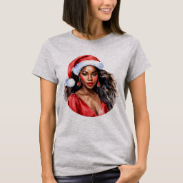 Kerstmis Mooie Zwarte Vrouw Kerstman Hoed T-shirt