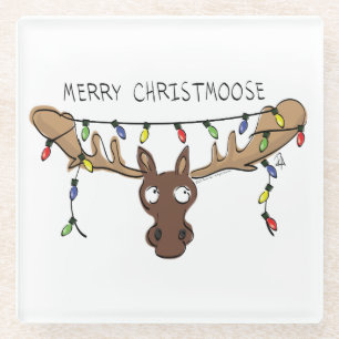 Kerstmis Moose Cute Funny Christmoose Glazen Onderzetter