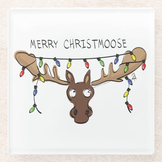 Kerstmis Moose Cute Funny Christmoose Glazen Onderzetter (Voorkant)