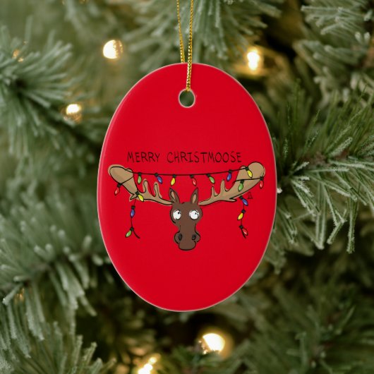 Kerstmis Moose Cute Funny Christmoose Keramisch Ornament (Boom)
