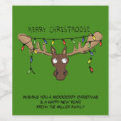 Kerstmis Moose Cute Funny Christmoose Wijn Etiket (Enkel label)