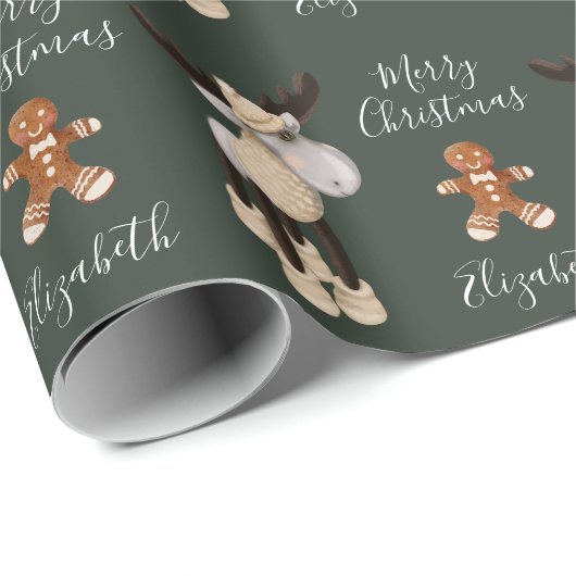 Kerstmis Moose Merry Kerstmis op maat Cadeaupapier (Rol Hoek)