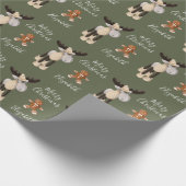 Kerstmis Moose Sage Green persoonlijk Cadeaupapier (Hoek)