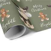 Kerstmis Moose Sage Green persoonlijk Cadeaupapier (Rol Hoek)