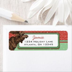 Kerstmis Moose Zig Zag Pattern Return Address Etiket