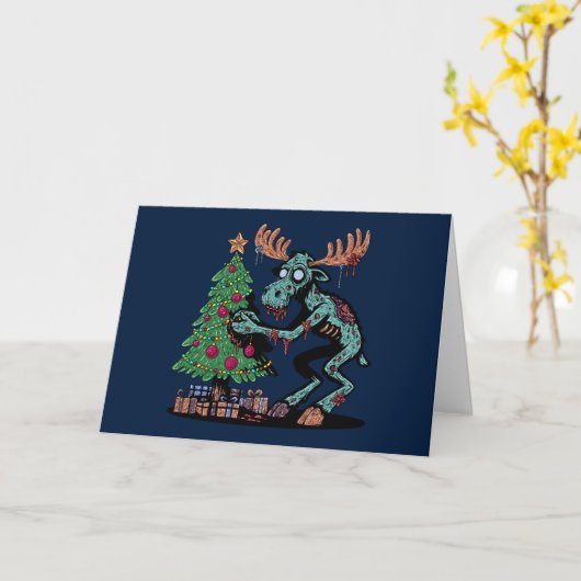 Kerstmis Moose Zombie Kaart (Gele Bloem)