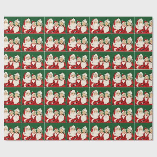 Kerstmis Mr. en mevrouw Santa Claus  Red Green Cadeaupapier (Vlak)