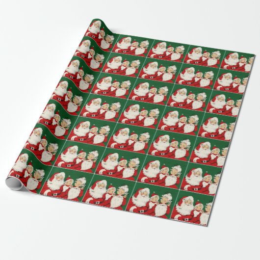 Kerstmis Mr. en mevrouw Santa Claus  Red Green Cadeaupapier (Uitgerold)