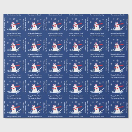 Kerstmis muis gaat skiën aangepaste teksten cadeaupapier (Vlak)