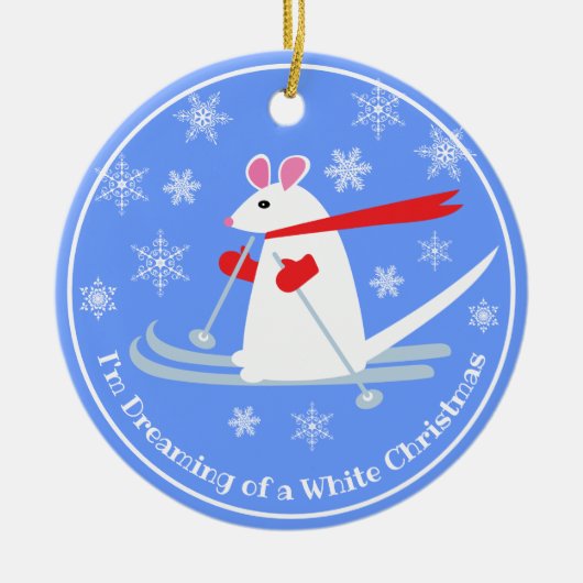 Kerstmis Muis op ski's aangepaste tekst Keramisch Ornament (Voorkant)