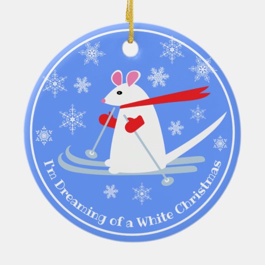 Kerstmis Muis op ski's aangepaste tekst Keramisch Ornament (Achterkant)