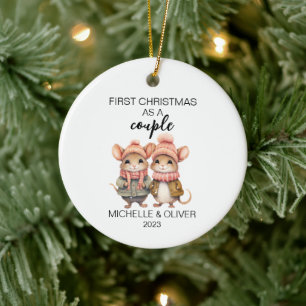 Kerstmis muis paar gepersonaliseerd keramisch ornament