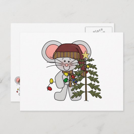 Kerstmis muis versieren boom feestdagenkaart (Voorkant / Achterkant)