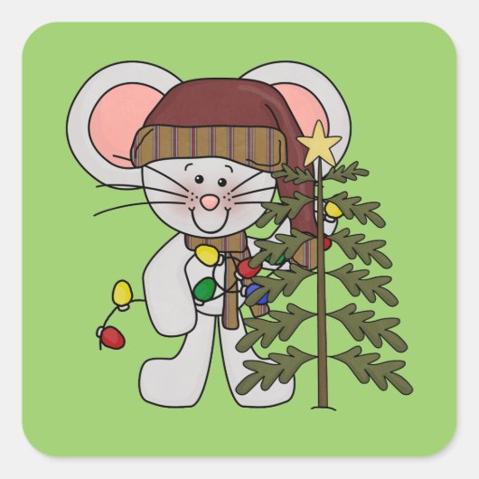 Kerstmis muis versieren boom vierkante sticker (Voorkant)