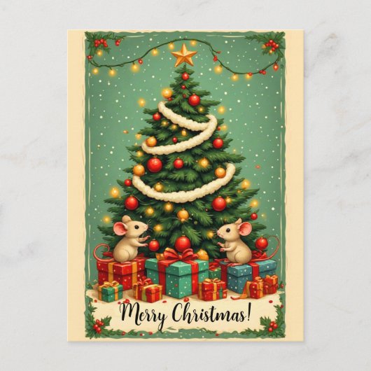 Kerstmis Muizen Victoriaanse Boom Geschenken Feestdagenkaart (Voorkant)