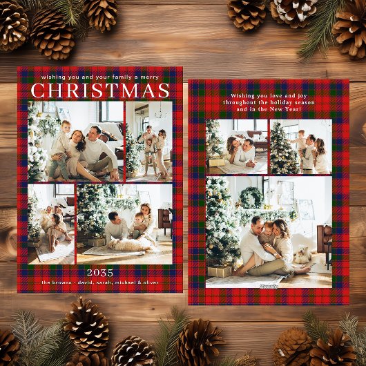Kerstmis Multi Foto Rood Geruit Kerstkaart