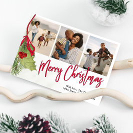 Kerstmis Multi Foto Winter Groen Holly Feestdagenkaart