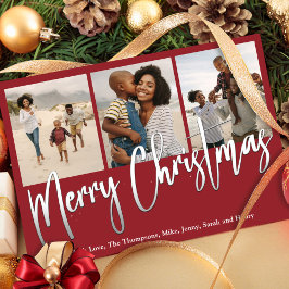 Kerstmis Multi Foto Winter Groen Holly Feestdagenkaart