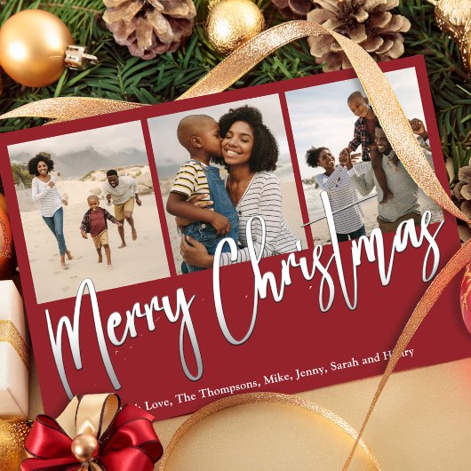 Kerstmis Multi Foto Winter Groen Holly Feestdagenkaart
