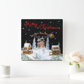 Kerstmis, muur, klok, Kerstman, Claus, render, sne Vierkante Klok (Huis)