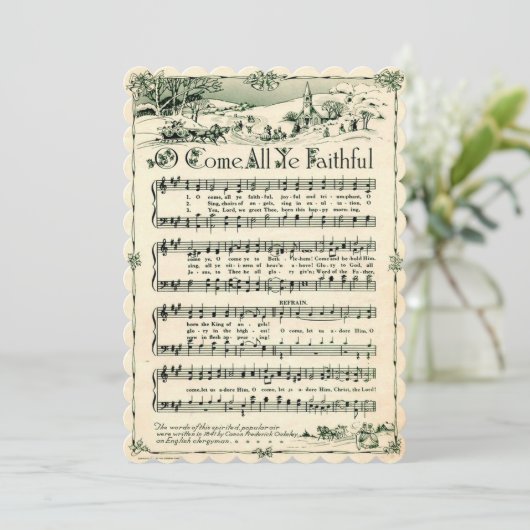 Kerstmis,  muziekbladen, aangepast feestdagenkaart (Staand voorkant)