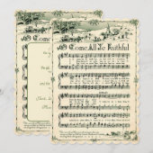 Kerstmis,  muziekbladen, aangepast feestdagenkaart (Voorkant / Achterkant)