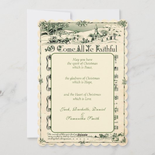 Kerstmis,  muziekbladen, aangepast feestdagenkaart (Achterkant)