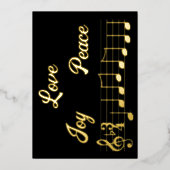 Kerstmis muzieknoten liefde vreugde vrede folie feestdagenkaart (Voorkant)