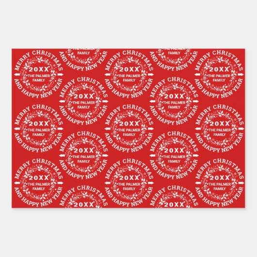 Kerstmis: naam rood, groen, blauw inpakpapier vel (Voorkant)