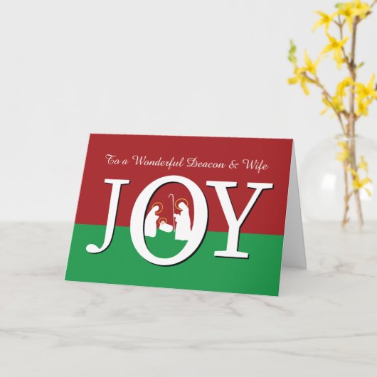 Kerstmis naar diaken en vrouw JOY op rood en groen Kaart (Gele Bloem)