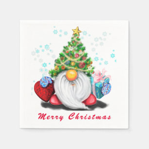 Kerstmis Napkins Gnome met Gifts Servet