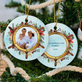 Kerstmis Nautical Beach Ship Wheel Foto Keramisch Ornament