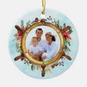 Kerstmis Nautical Beach Ship Wheel Foto Keramisch Ornament (Voorkant)