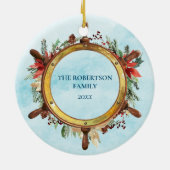 Kerstmis Nautical Beach Ship Wheel Foto Keramisch Ornament (Achterkant)