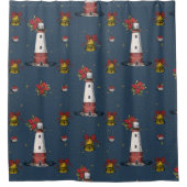 Kerstmis Nautilus Kust Vuurtoren Patroon Douchegordijn (Voorkant)