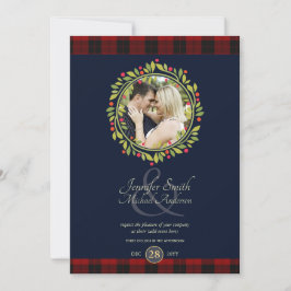 Kerstmis Navy Blauw Trouw FOTO Buffalo Plaid Kaart