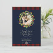 Kerstmis Navy Blauwe Trouw FOTO Buffalo Plaid Kaart (Staand voorkant)