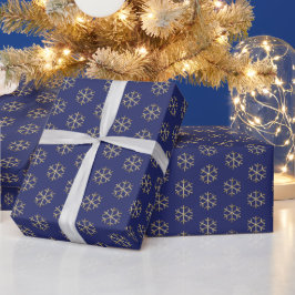 Kerstmis navyblauw goud sneeuwvlokken elegant  cadeaupapier